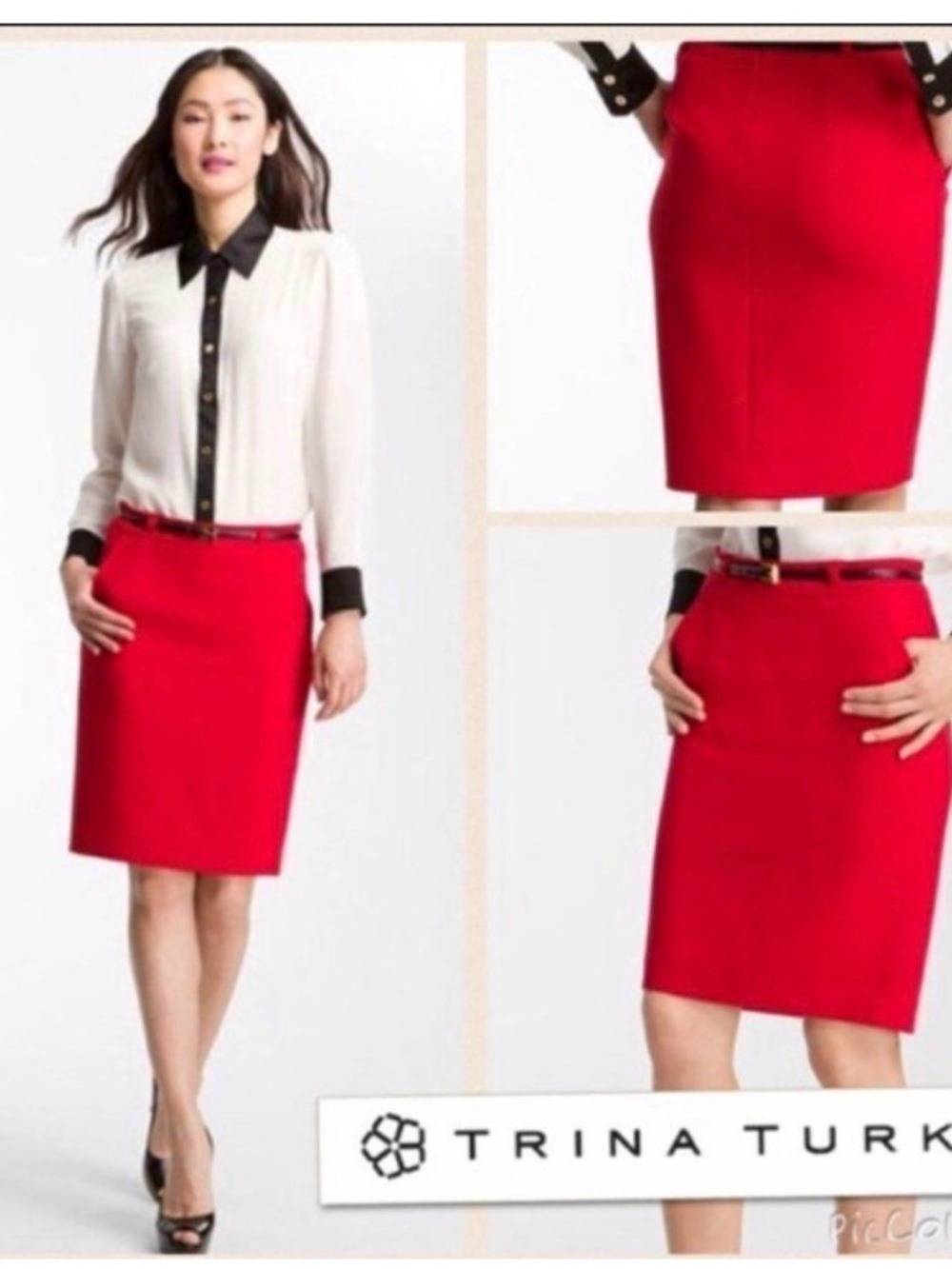 Trina Turk Brandy bright red orange pencil skirt Sz 6
